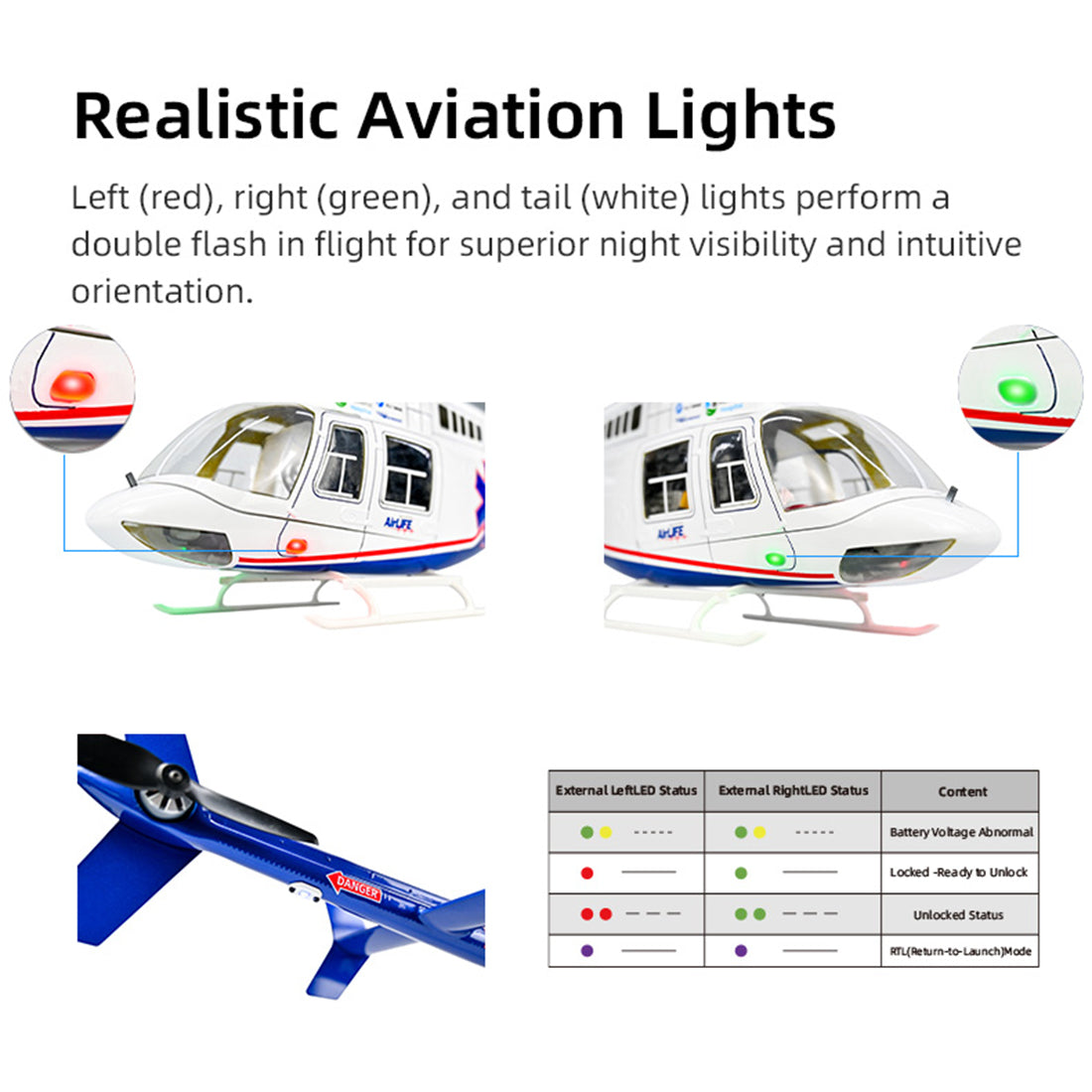 FLYWING BELL-407 470 Class RC Helicopter, Adjustable Left/Right Hand Flight Control, 2.4G Six Path Four Rotor Military Helicopter Model with ACE Flight Controller, GPS and Quick Release Rotors (RTF Version)