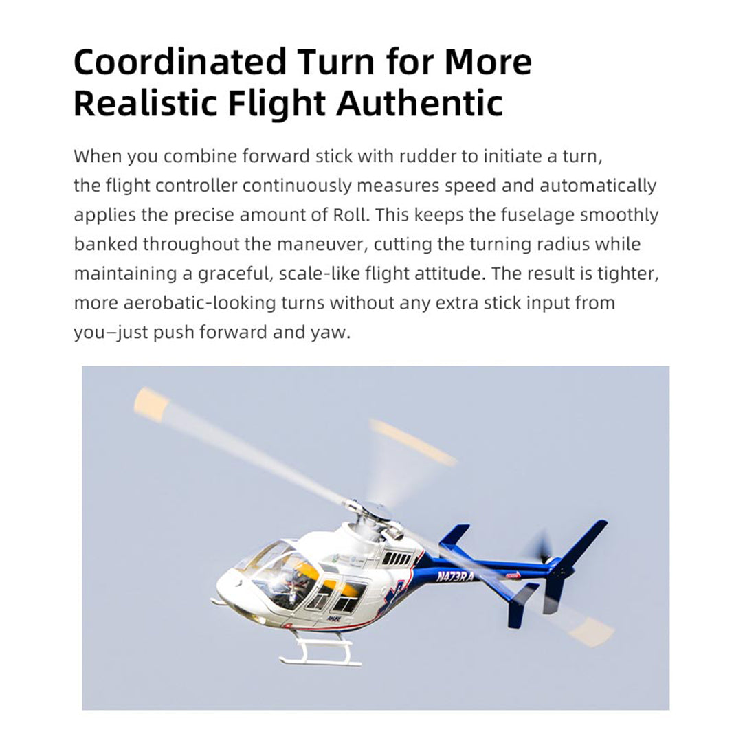 FLYWING BELL-407 470 Class RC Helicopter, Adjustable Left/Right Hand Flight Control, 2.4G Six Path Four Rotor Military Helicopter Model with ACE Flight Controller, GPS and Quick Release Rotors (RTF Version)
