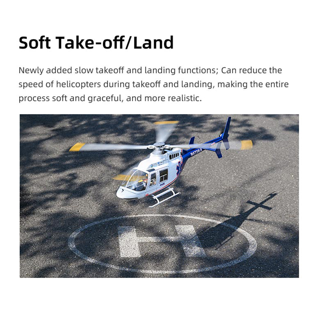 FLYWING BELL-407 470 Class RC Helicopter, Adjustable Left/Right Hand Flight Control, 2.4G Six Path Four Rotor Military Helicopter Model with ACE Flight Controller, GPS and Quick Release Rotors (RTF Version)