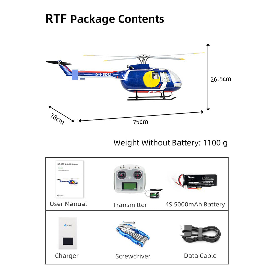 FLYWING BO105 470 Size 2.4G 6CH Military RC Helicopter With ACE Flight Controller, GPS and Adjustable Left/Right-Handed Controls