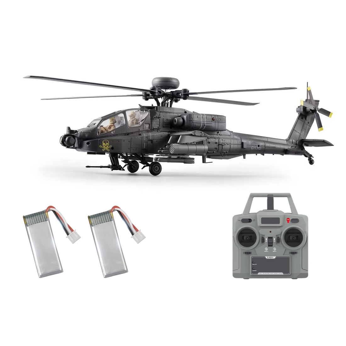 C170 1/48 Scale AH-64D 2.4G 6CH RC Helicopter, Flybarless Military Helicopter with Optical Flow Positioning, TOF & Altitude Hold, One-Key Inverted Flight, Brushless Motor (RTF Version)