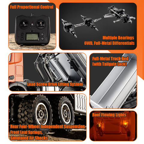 1/14 Scale 14CH Full-Proportional Alloy RC Dump Truck (RTR/Orange) 1/14 Scale 14CH Full-Proportional Alloy RC Dump Truck (RTR/Orange)