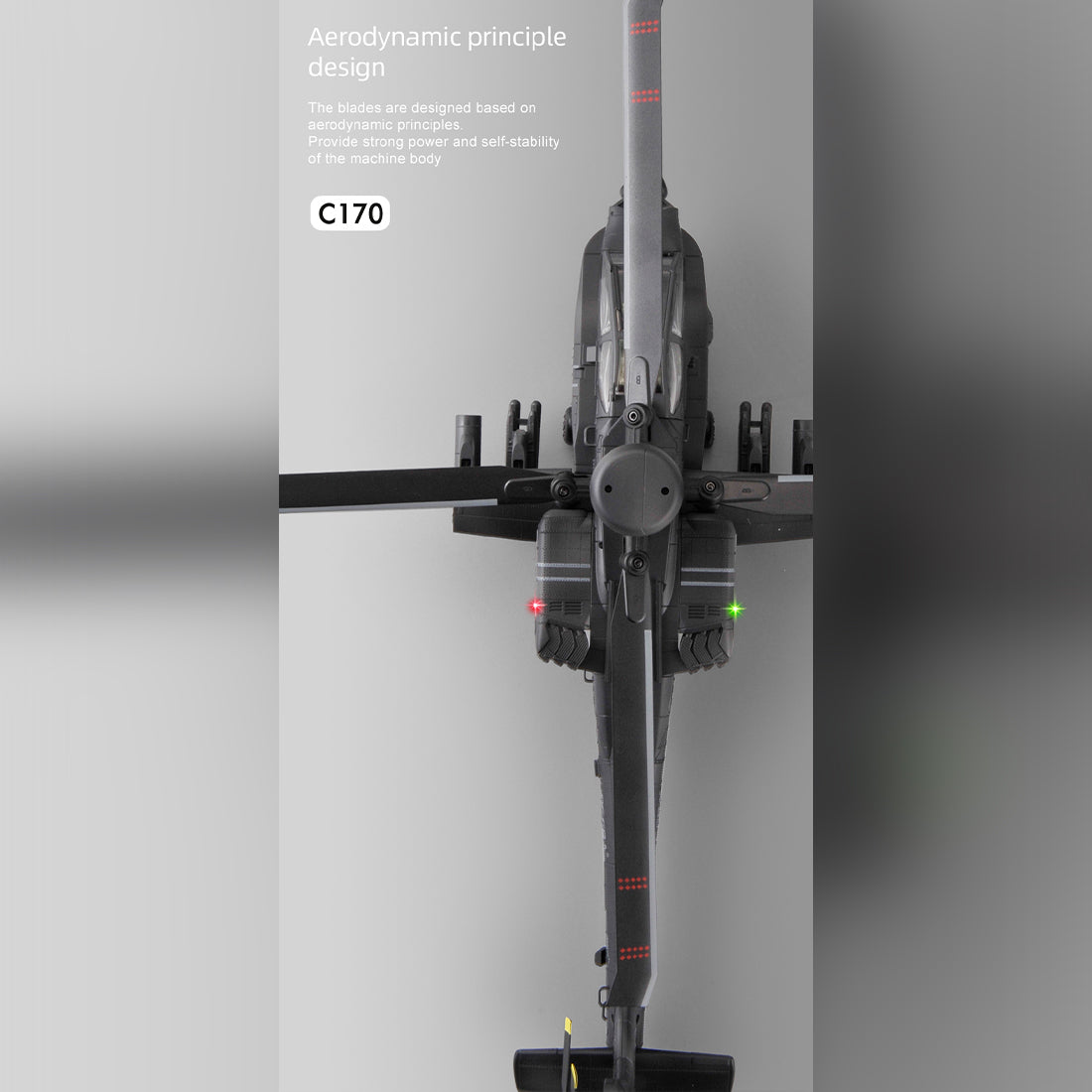 C170 1/48 Scale AH-64D 2.4G 6CH RC Helicopter, Flybarless Military Helicopter with Optical Flow Positioning, TOF & Altitude Hold, One-Key Inverted Flight, Brushless Motor (RTF Version)