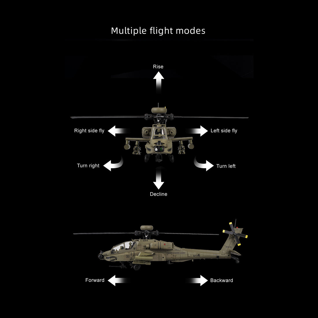 C170 1/48 Scale AH-64D 2.4G 6CH RC Helicopter, Flybarless Military Helicopter with Optical Flow Positioning, TOF & Altitude Hold, One-Key Inverted Flight, Brushless Motor (RTF Version)