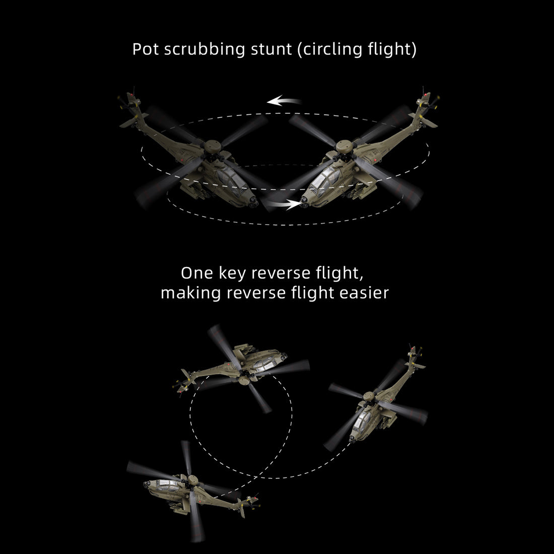 C170 1/48 Scale AH-64D 2.4G 6CH RC Helicopter, Flybarless Military Helicopter with Optical Flow Positioning, TOF & Altitude Hold, One-Key Inverted Flight, Brushless Motor (RTF Version)