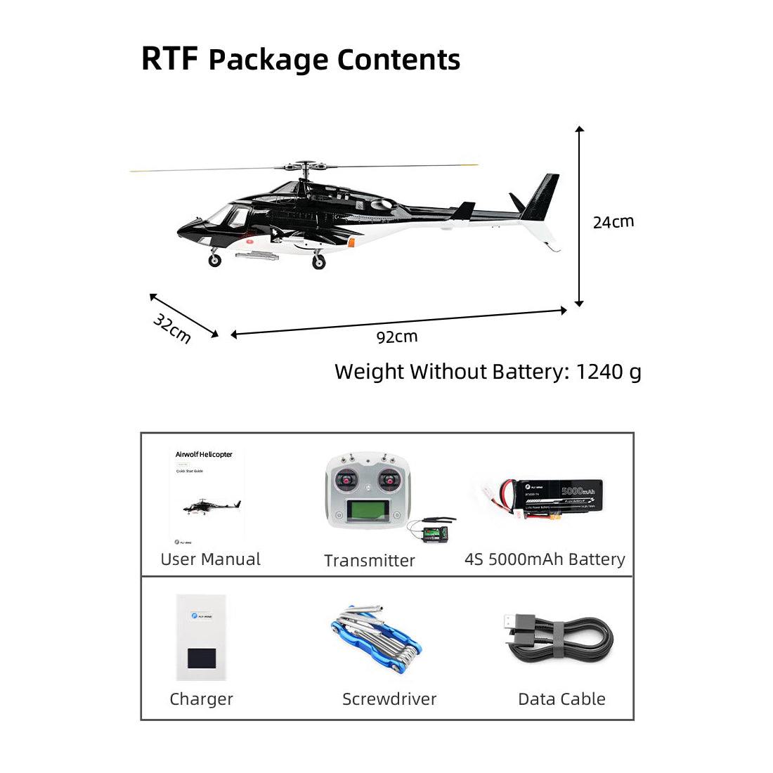 FLYWING Bell222 Airwolf 2.4G 6CH 470-Class RC Helicopter with with Retractable Landing Gear, GPS & ACE FC (RTF)