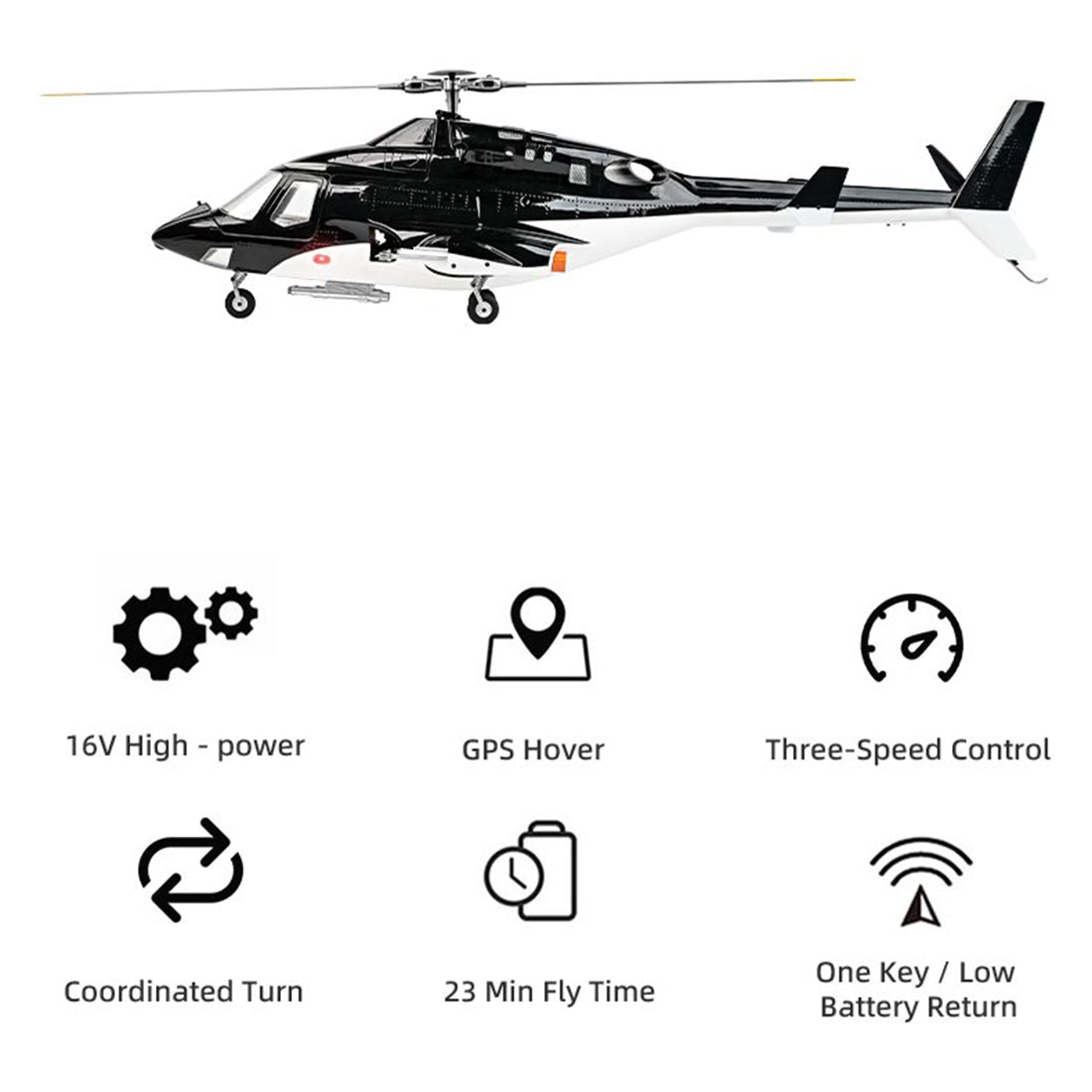 FLYWING Bell222 Airwolf 2.4G 6CH 470-Class RC Helicopter with with Retractable Landing Gear, GPS & ACE FC (RTF)