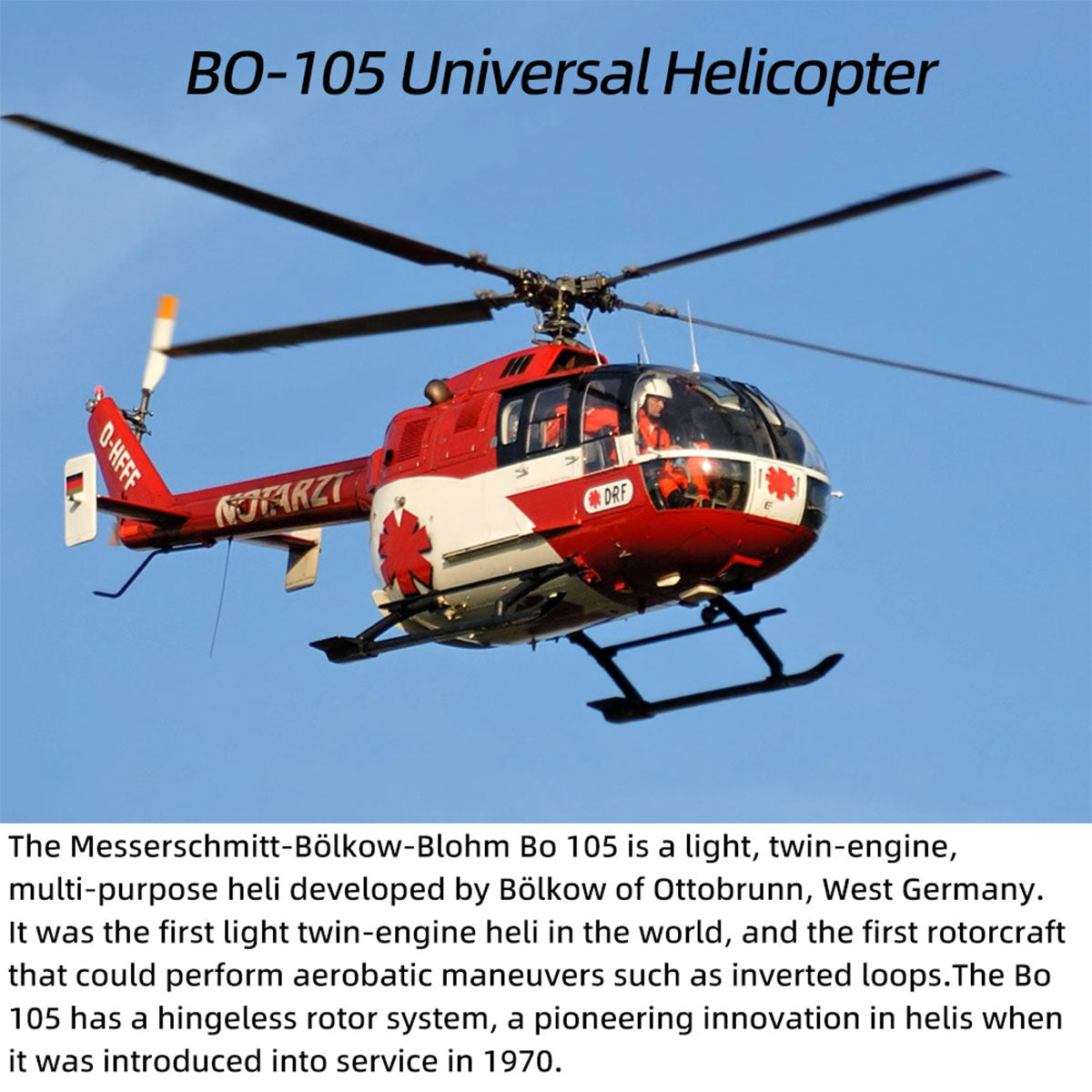 FLYWING BO105 470 Size 2.4G 6CH Military RC Helicopter With ACE Flight Controller, GPS and Adjustable Left/Right-Handed Controls