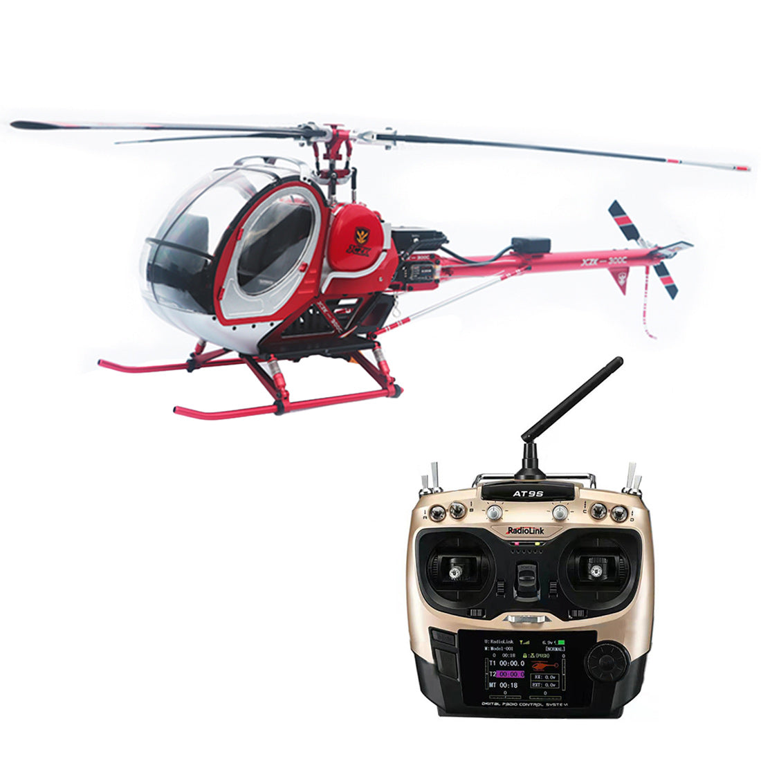 JCZK 300C PRO 12CH Flybarless RC Helicopter Model with H2 Smart Flight Control and GPS Positioning Red With Battery