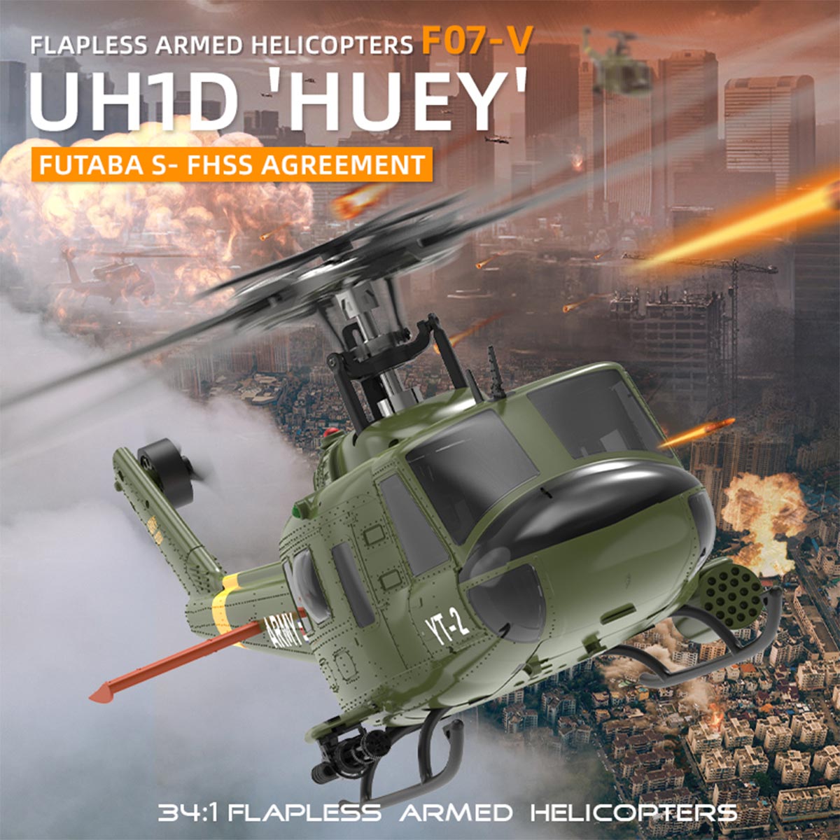 YU XIANG F07 1:34 UH-1 Huey 2.4G 6-channel remote control brushless direct drive RC Helicopter Optical Flow Positioning RTF