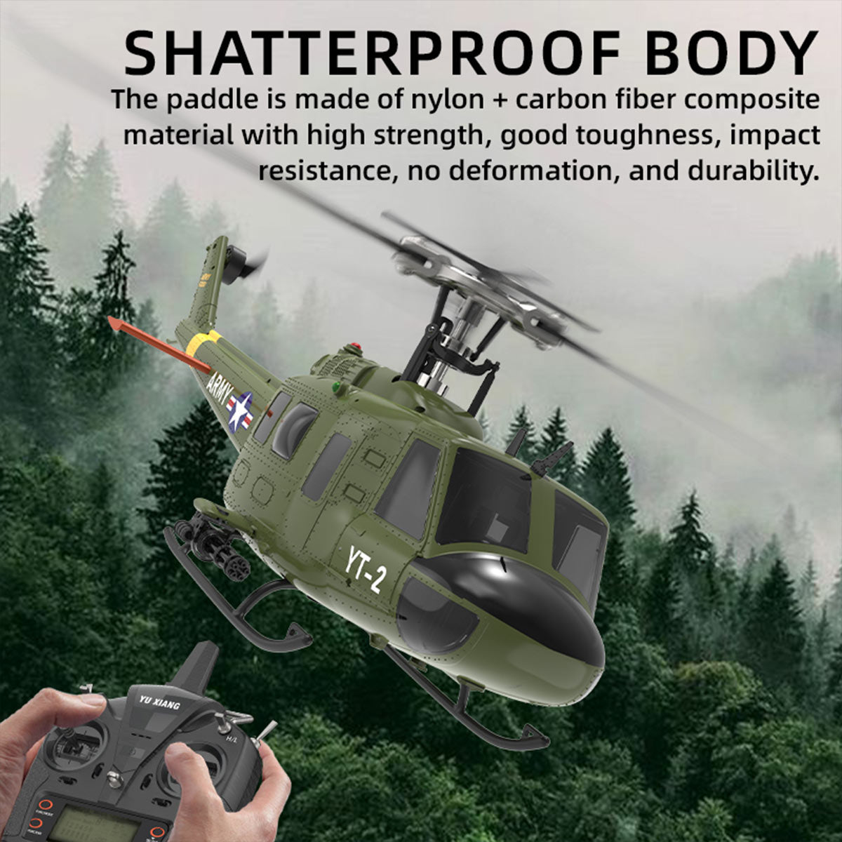YU XIANG F07 1:34 UH-1 Huey 2.4G 6-channel remote control brushless direct drive RC Helicopter Optical Flow Positioning RTF