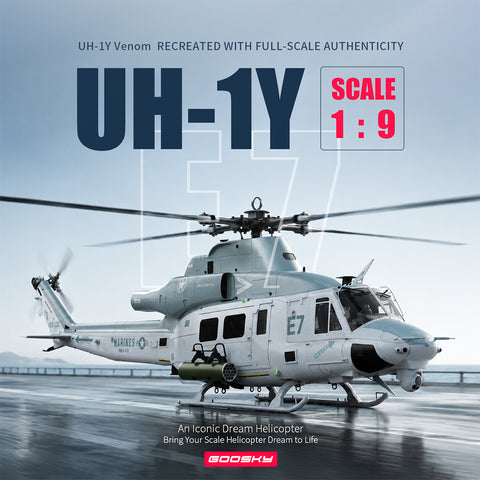 GOOSKY E7 UH-1Y 700 Size 1/9 Scale Military RC Helicopter with CNC Metal Main Body, Belt-Driven Tail and Mechanical Bearing System