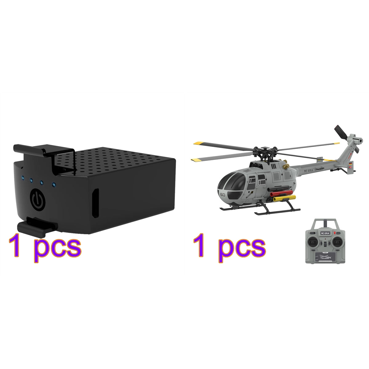 C186S BO105 1/48 Scale 2.4G 6CH Single-Rotor Flybarless Realistic Intelligent RC Helicopter Model with Barometric Altitude Hold, Optical Flow Positioning, One-Key TOL & Missile Mounting Rack (RTF/Grey)