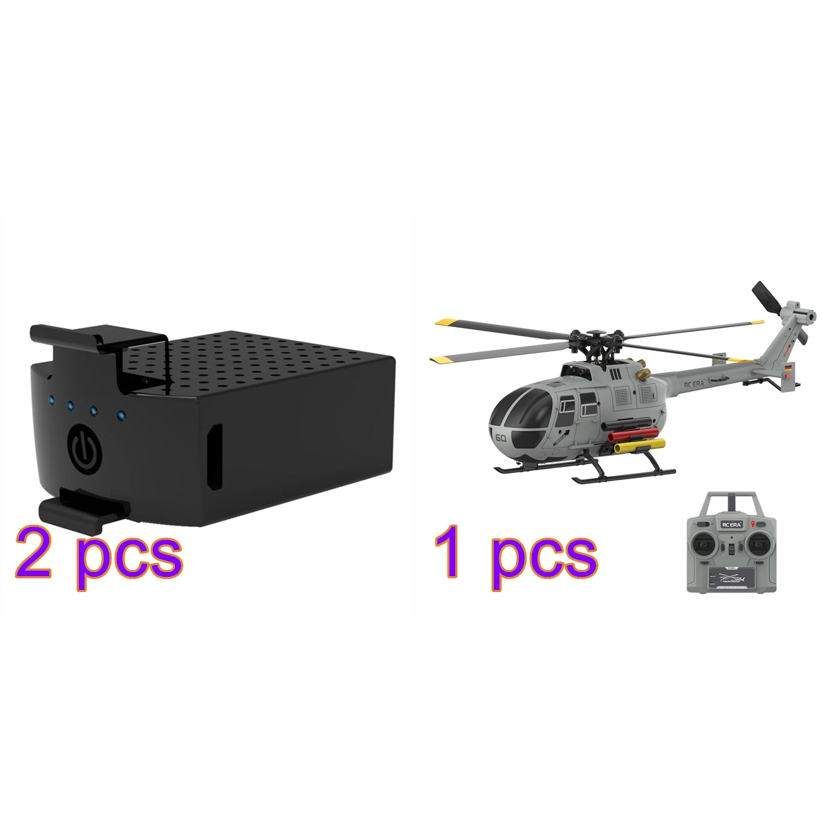 C186S BO105 1/48 Scale 2.4G 6CH Single-Rotor Flybarless Realistic Intelligent RC Helicopter Model with Barometric Altitude Hold, Optical Flow Positioning, One-Key TOL & Missile Mounting Rack (RTF/Grey)