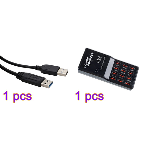 USB 3.0 Extension Cable, Dual A Male to A Female Adapter, High-Speed Data Transfer Cable with Auxiliary Power for External Hard Drives + 12-Port USB Charging Station, Multi-Device 5V Intelligent USB Charger with Global Plug Options