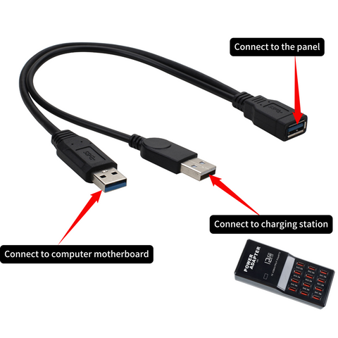 USB 3.0 Extension Cable, Dual A Male to A Female Adapter, High-Speed Data Transfer Cable with Auxiliary Power for External Hard Drives + 12-Port USB Charging Station, Multi-Device 5V Intelligent USB Charger with Global Plug Options