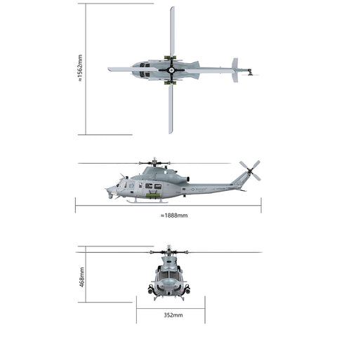 GOOSKY E7 UH-1Y 700 Size 1/9 Scale Military RC Helicopter with CNC Metal Main Body, Belt-Driven Tail and Mechanical Bearing System