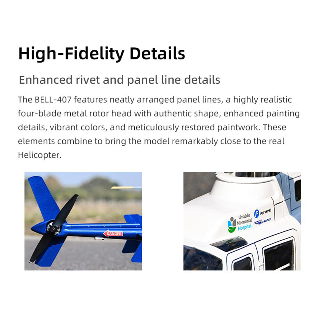 FLYWING BELL-407 470 Class RC Helicopter, Adjustable Left/Right Hand Flight Control, 2.4G Six Path Four Rotor Military Helicopter Model with ACE Flight Controller, GPS and Quick Release Rotors (RTF Version)