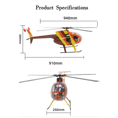 FL500 AH-6 500-Class 2.4G 6CH Scale RC Helicopter Model with FLISHRC L7 Flight Controller and 4-Mode Positioning GPS - RTF