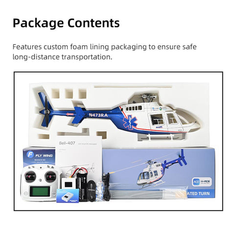 FLYWING BELL-407 470 Class RC Helicopter, Adjustable Left/Right Hand Flight Control, 2.4G Six Path Four Rotor Military Helicopter Model with ACE Flight Controller, GPS and Quick Release Rotors (RTF Version)