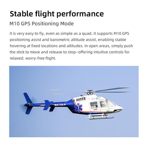 FLYWING BELL-407 470 Class RC Helicopter, Adjustable Left/Right Hand Flight Control, 2.4G Six Path Four Rotor Military Helicopter Model with ACE Flight Controller, GPS and Quick Release Rotors (RTF Version)