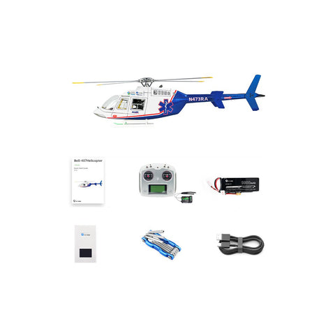 FLYWING BELL-407 470 Class RC Helicopter, Adjustable Left/Right Hand Flight Control, 2.4G Six Path Four Rotor Military Helicopter Model with ACE Flight Controller, GPS and Quick Release Rotors (RTF Version)