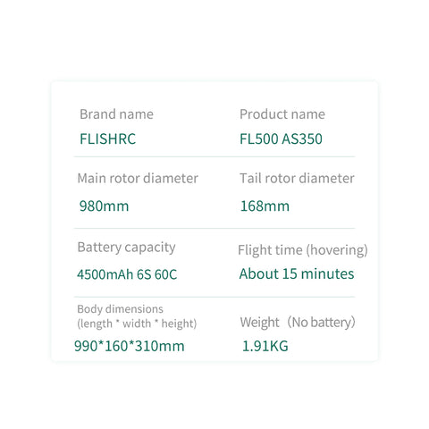 FL500 AS350 500-Class 2.4G 6CH Scale RC Helicopter Model with FLISHRC L7 Flight Controller and 4-Mode Positioning GPS (RTF Version)