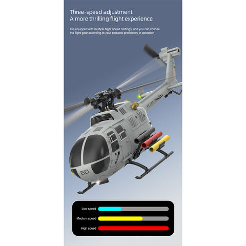C186S BO105 1/48 Scale 2.4G 6CH Single-Rotor Flybarless Realistic Intelligent RC Helicopter Model with Barometric Altitude Hold, Optical Flow Positioning, One-Key TOL & Missile Mounting Rack (RTF/Grey)