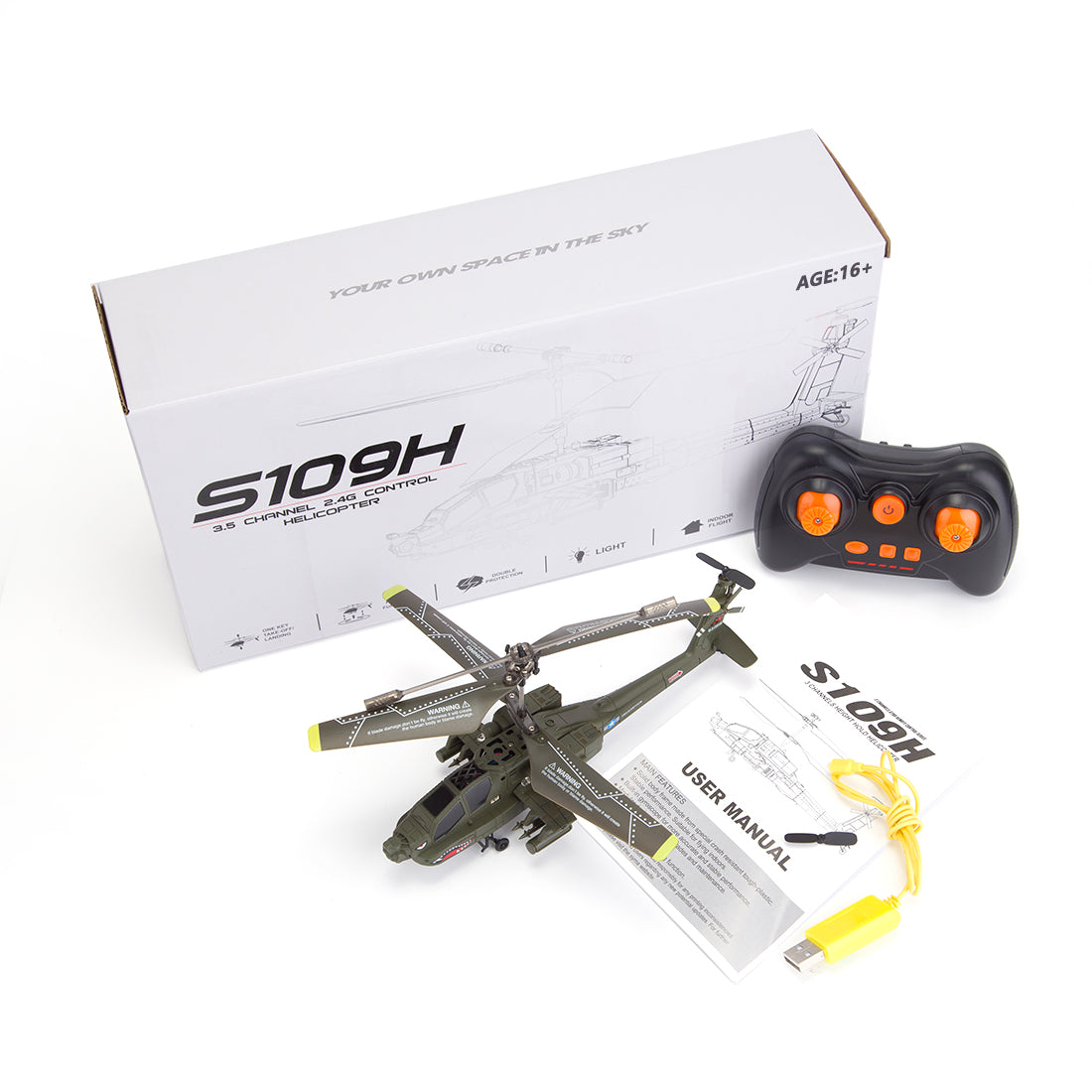 SYMA S109H Apache Helicopter RC Dual-Prop Gyro Stabilized Airplane Model | RTRhobby