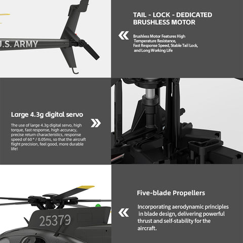 YU XIANG F119S MD500 1/16 Scale 250-Class 2.4G 9CH RC Little Bird Military Helicopter Model with Flybarless Rotor Head, 6G/3D Switchable Modes & Openable Cockpit