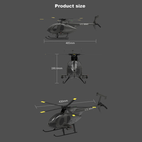 YU XIANG F119S MD500 1/16 Scale 250-Class 2.4G 9CH RC Little Bird Military Helicopter Model with Flybarless Rotor Head, 6G/3D Switchable Modes & Openable Cockpit