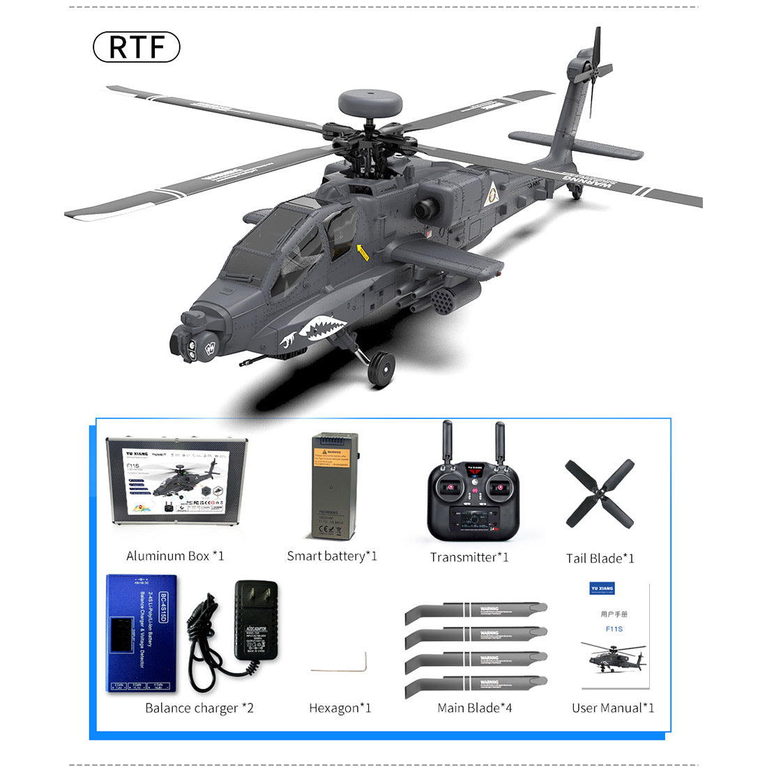 YU XIANG Apache F11-S AH64 Dual-Axis with GPS RC Helicopter | RTRhobby