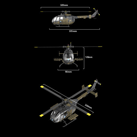 C180 1/25 Scale RC Helicopter 2.4G 6CH Single Rotor Flybarless, Barometer + TOF LiDAR Altitude Hold, Optical Flow Positioning, One-Key Inverted Flight & Takeoff/Landing, with Missile Rack (RTF Version)