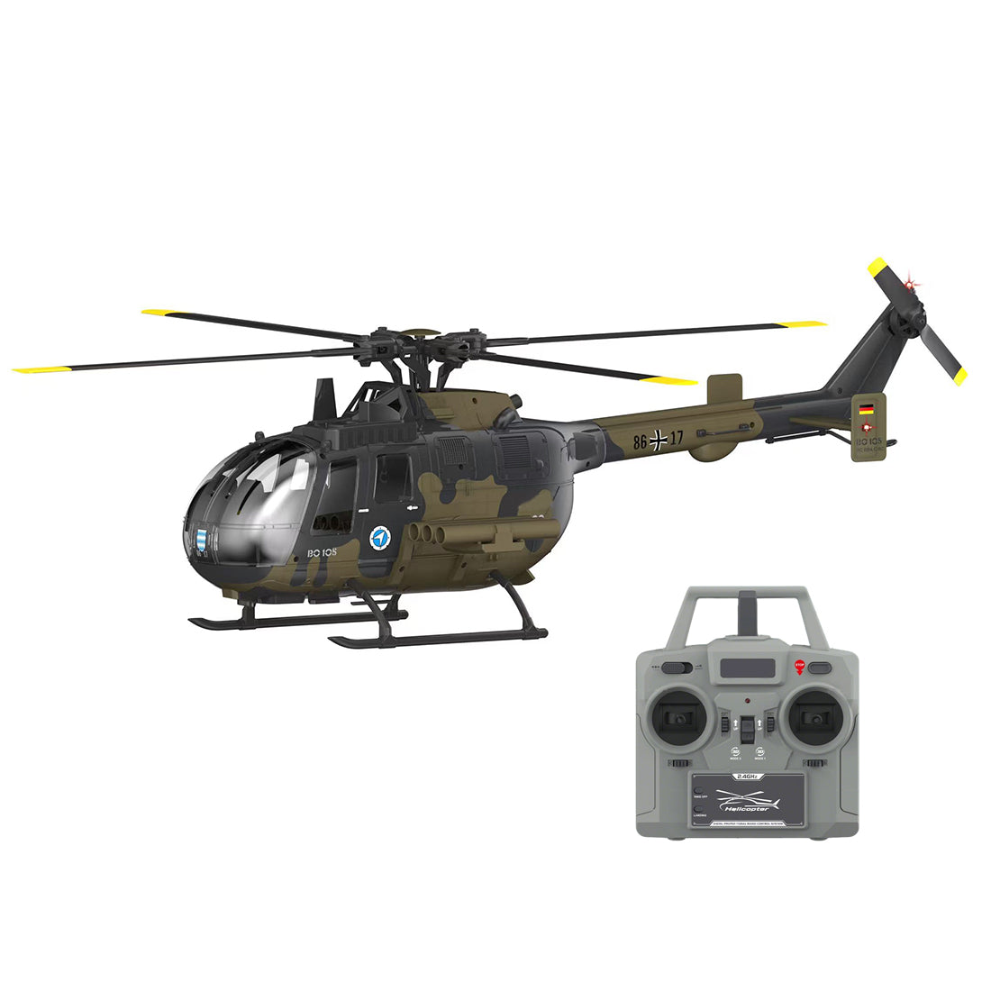 C180 1/25 Scale RC Helicopter 2.4G 6CH Single Rotor Flybarless, Barometer + TOF LiDAR Altitude Hold, Optical Flow Positioning, One-Key Inverted Flight & Takeoff/Landing, with Missile Rack (RTF Version)