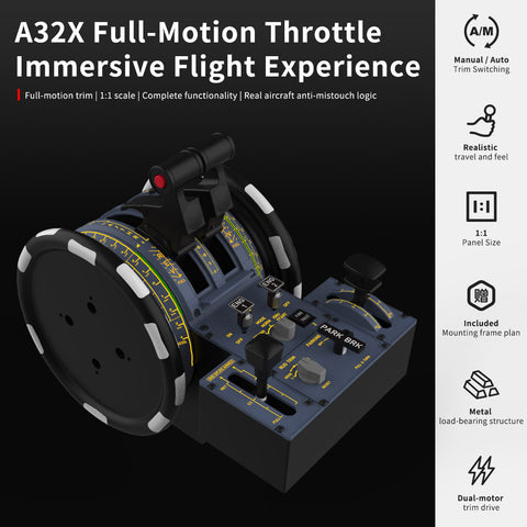 Hoowalt D107 V2 A32X A31X A19X Motorized Throttle-Quadrant with Adjustable Damping for Flight Sim - Backlit, Full Range Motion, Compatible with MSFS2020/2024, X-Plane, Fenix, FBW, toliss - Windows Home Cockpit Panel