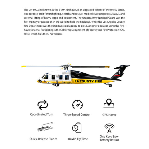 FLYWING UH-60L Black Hawk 470-Class RC Military Helicopter, 2.4G 6CH with ACE Flight Controller, GPS Positioning & Quick-Release 4-Rotor System (RTF Version)