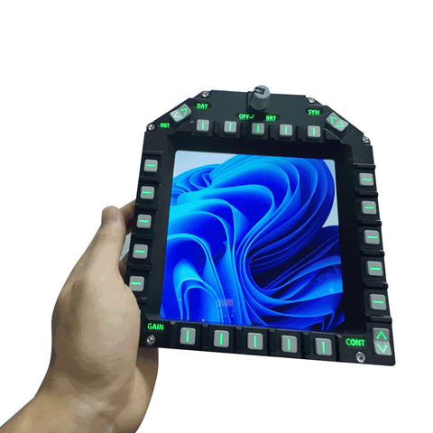 1/1 Scale 5-Inch 2K 24-Key Fighter Jet MFD/DDI Multi-Function Display Panel for PC Flight Simulators - Compatible with JF-17, F/A-18 & F16