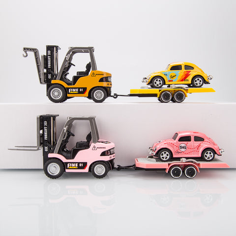 1/64 Scale 2.4G Mini Alloy RC Forklift Truck with Wireless Controller, Cargo Hook, Forks and Pallet