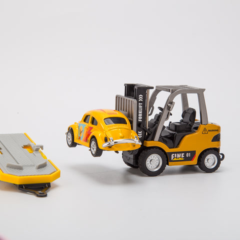 1/64 Scale 2.4G Mini Alloy RC Forklift Truck with Wireless Controller, Cargo Hook, Forks and Pallet