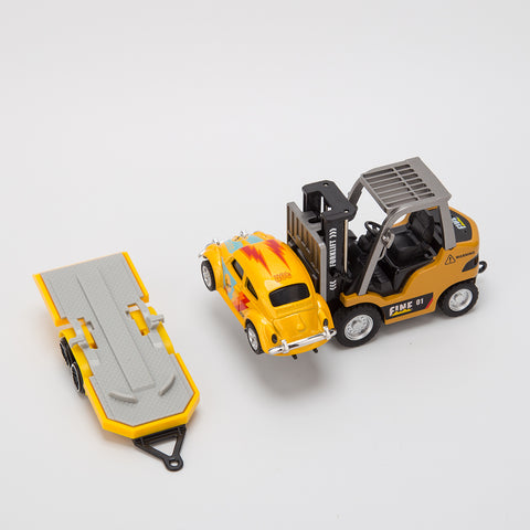 1/64 Scale 2.4G Mini Alloy RC Forklift Truck with Wireless Controller, Cargo Hook, Forks and Pallet
