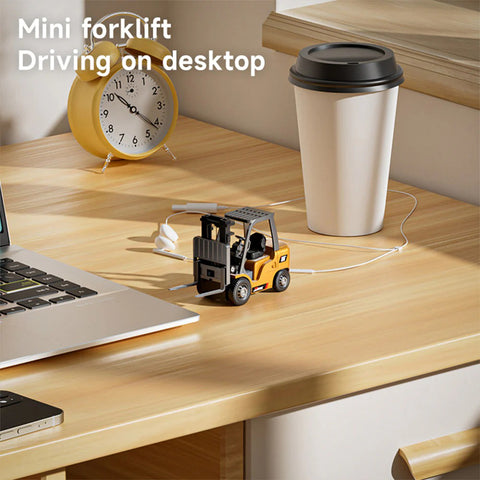1/64 Scale 2.4G Mini Alloy RC Forklift Truck with Wireless Controller, Cargo Hook, Forks and Pallet