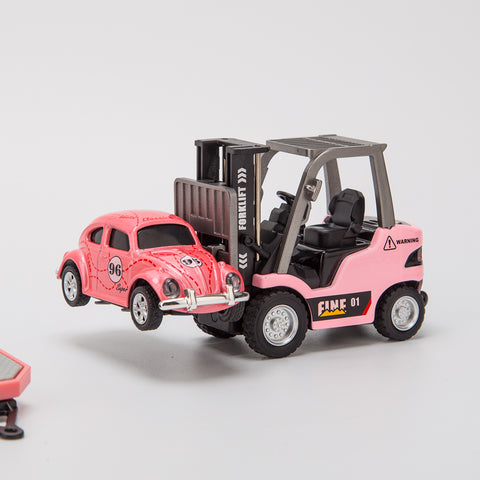 1/64 Scale 2.4G Mini Alloy RC Forklift Truck with Wireless Controller, Cargo Hook, Forks and Pallet