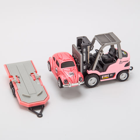 1/64 Scale 2.4G Mini Alloy RC Forklift Truck with Wireless Controller, Cargo Hook, Forks and Pallet