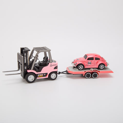 1/64 Scale 2.4G Mini Alloy RC Forklift Truck with Wireless Controller, Cargo Hook, Forks and Pallet