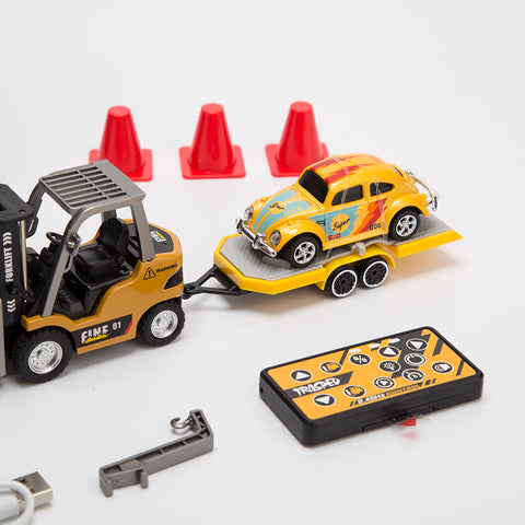 1/64 Scale 2.4G Mini Alloy RC Forklift Truck with Wireless Controller, Cargo Hook, Forks and Pallet