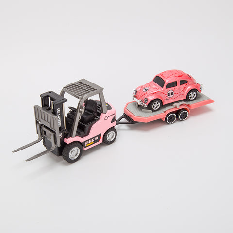1/64 Scale 2.4G Mini Alloy RC Forklift Truck with Wireless Controller, Cargo Hook, Forks and Pallet