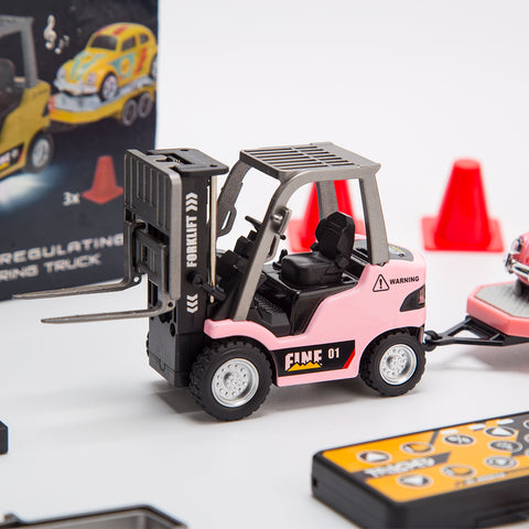 1/64 Scale 2.4G Mini Alloy RC Forklift Truck with Wireless Controller, Cargo Hook, Forks and Pallet