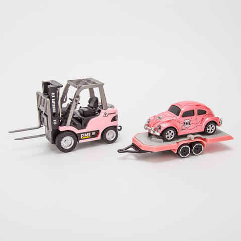 1/64 Scale 2.4G Mini Alloy RC Forklift Truck with Wireless Controller, Cargo Hook, Forks and Pallet