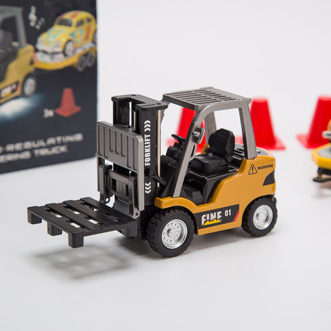 1/64 Scale 2.4G Mini Alloy RC Forklift Truck with Wireless Controller, Cargo Hook, Forks and Pallet