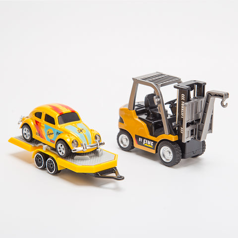1/64 Scale 2.4G Mini Alloy RC Forklift Truck with Wireless Controller, Cargo Hook, Forks and Pallet
